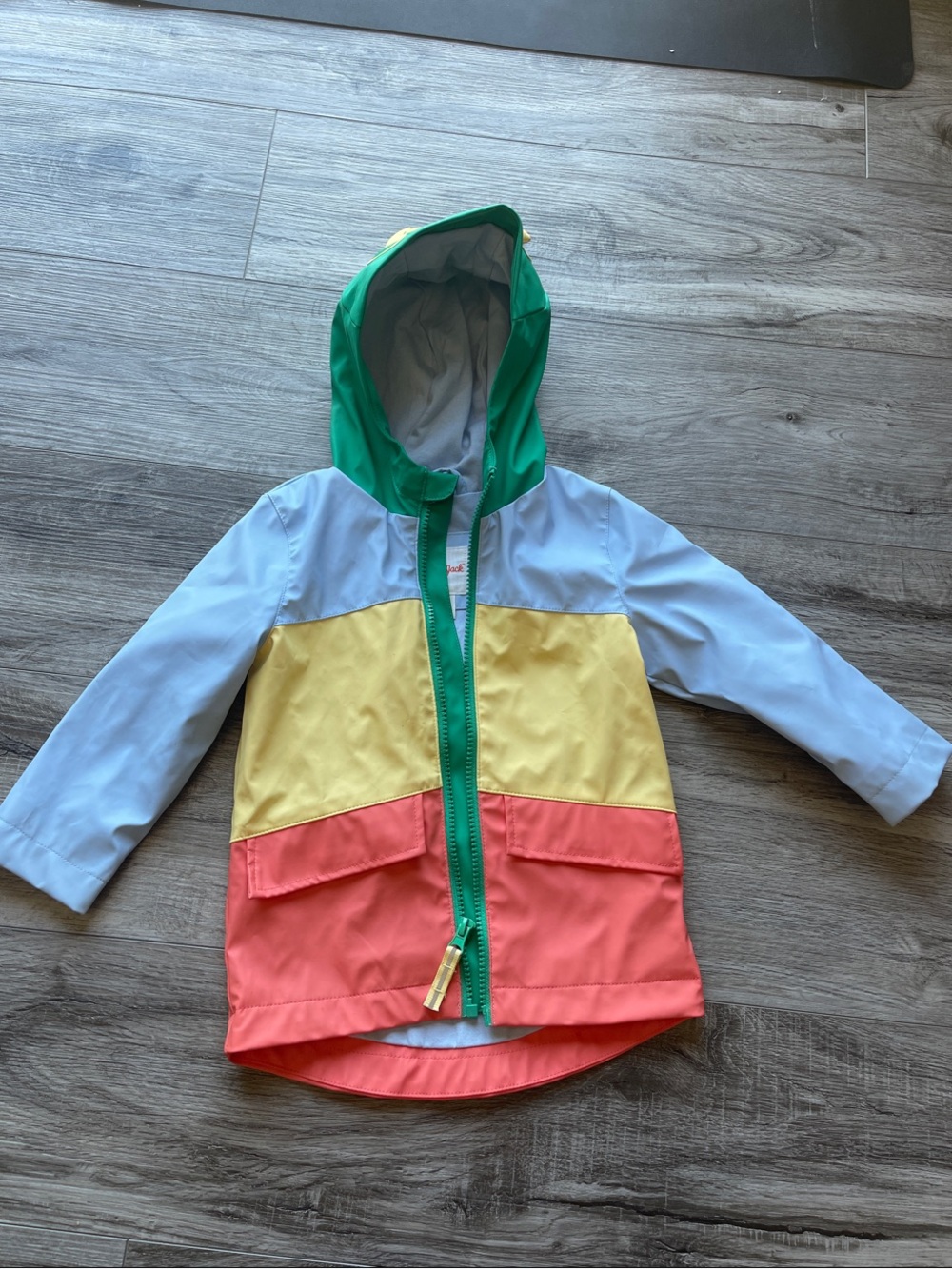 Colorblock Kids Rain Jacket - Green Hood, Yellow & Coral Panels. Cat & Jack. 2T